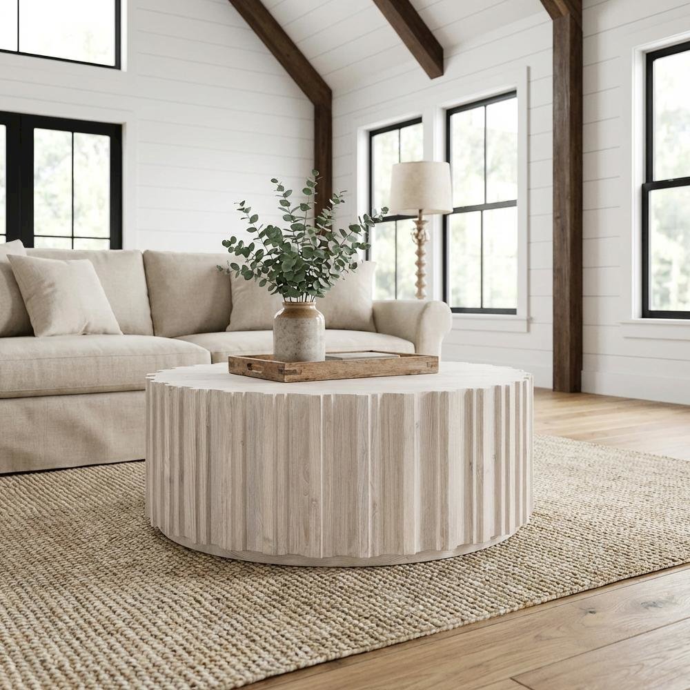 White Wash Pine Coffee Table Solid Reclaimed Pine Frame Durable Design