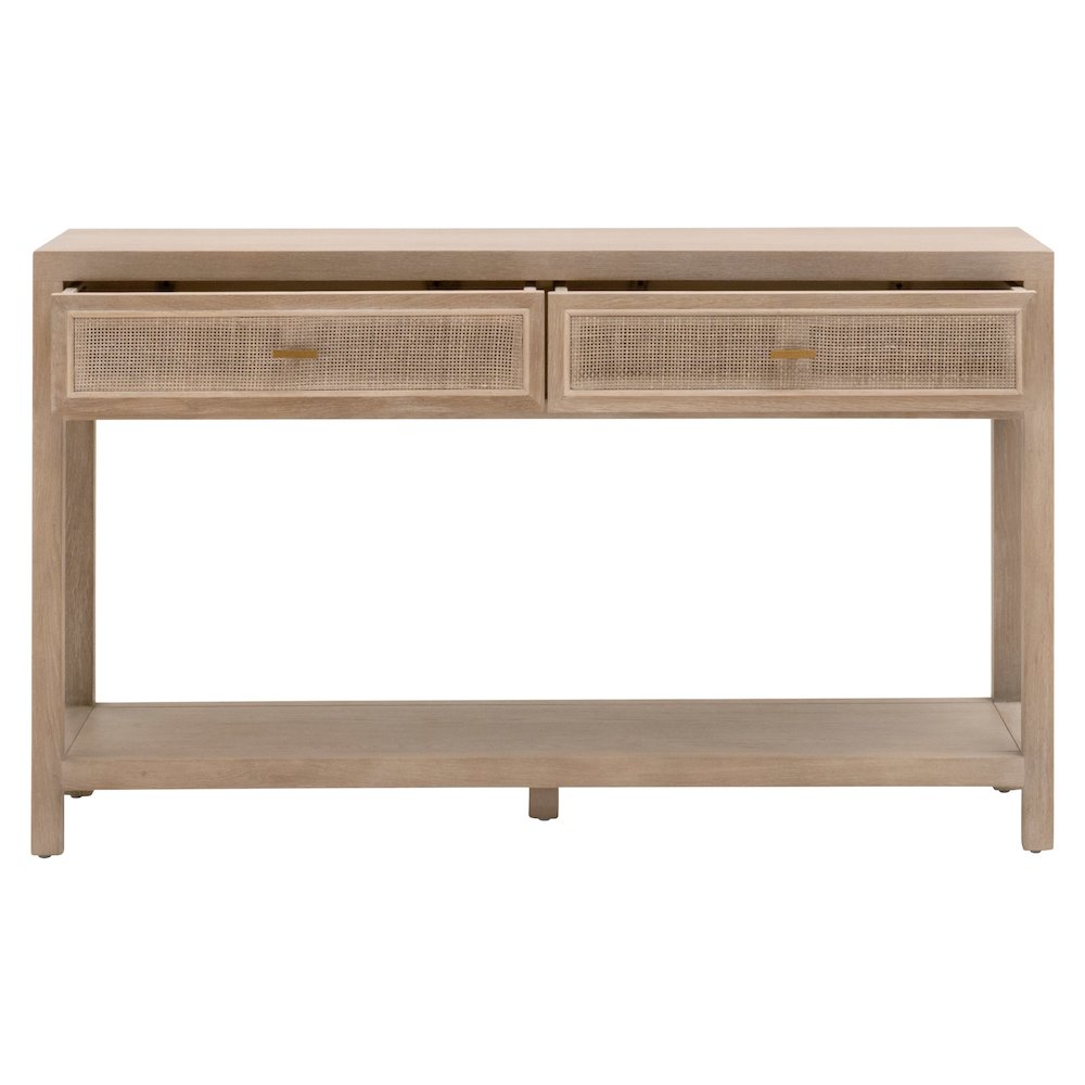 Bella Antique Transitional Cane 2-Drawer Entry Console