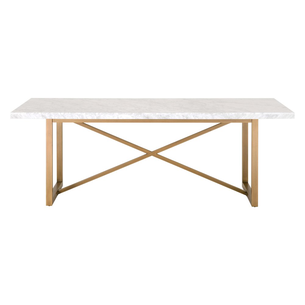 Dining Table White, Marble Veneer, Steel X-Brace, Modern