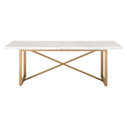 Dining Table White, Marble Veneer, Steel X-Brace, Modern