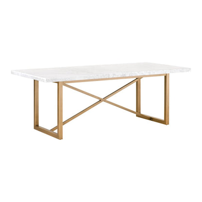 Dining Table White, Marble Veneer, Steel X-Brace, Modern