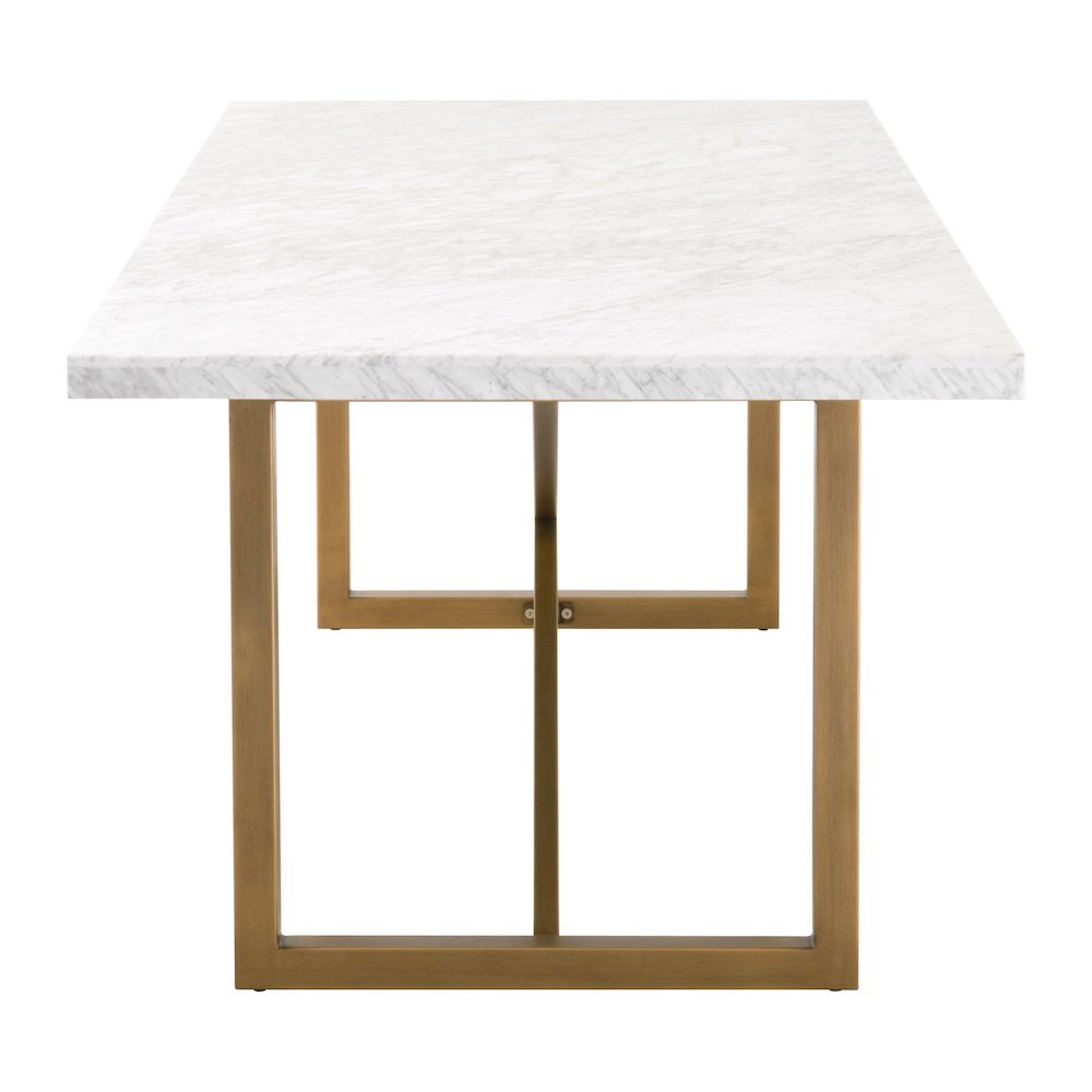 Dining Table White, Marble Veneer, Steel X-Brace, Modern