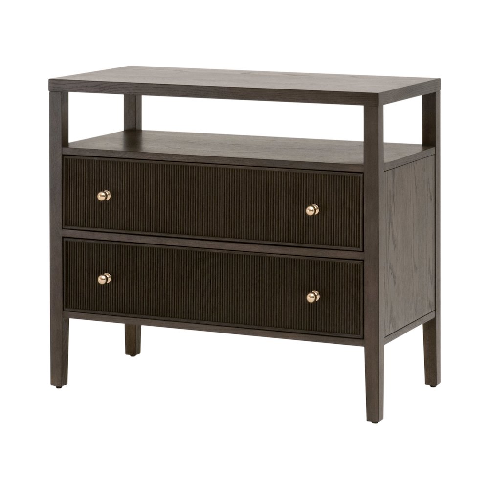 Bronze Bay Transitional Highland Open Shelf 2-Drawer Nightstand