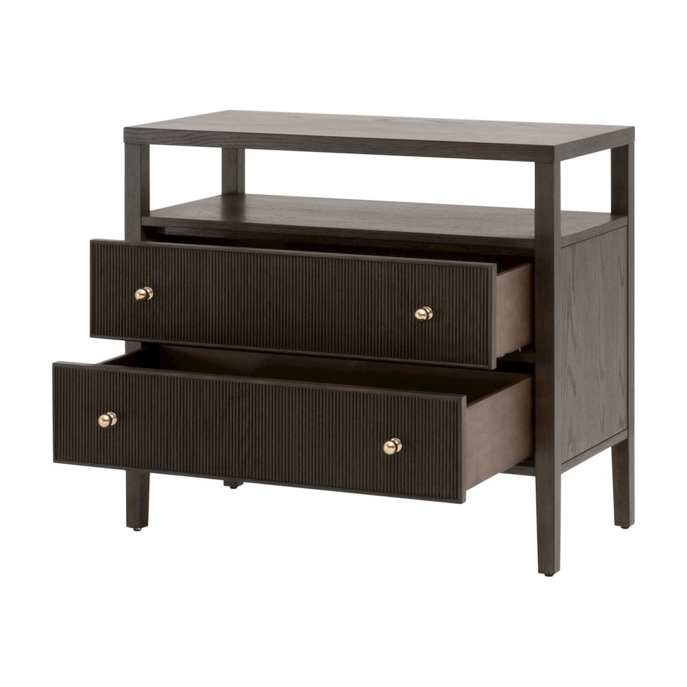 Bronze Bay Transitional Highland Open Shelf 2-Drawer Nightstand