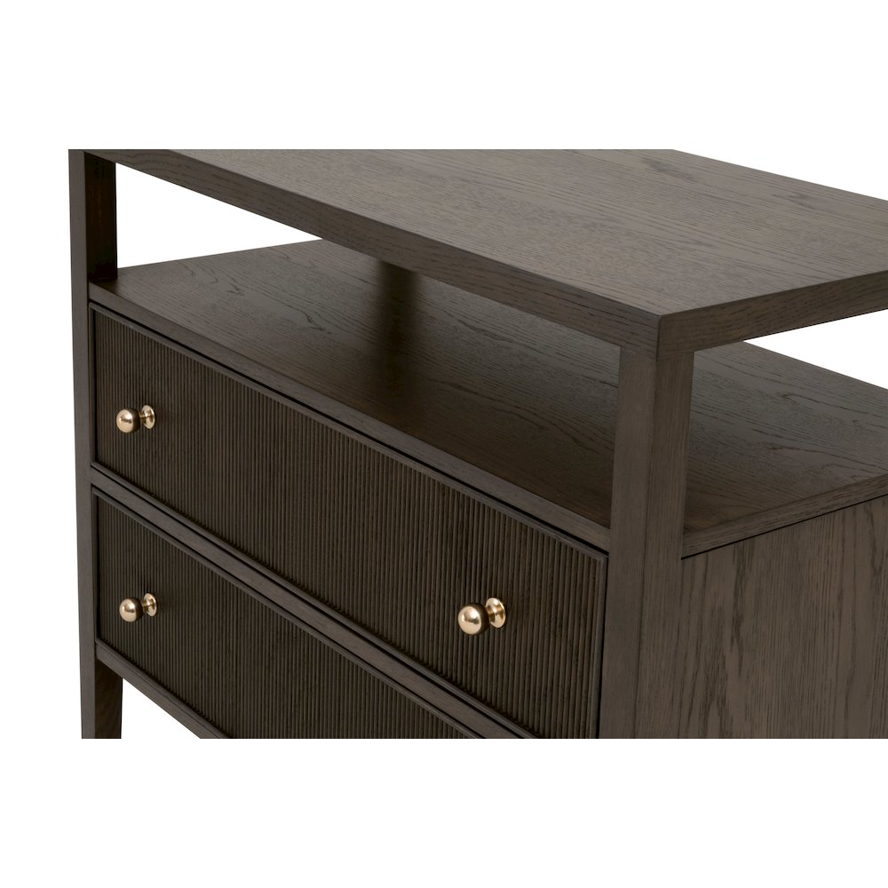 Bronze Bay Transitional Highland Open Shelf 2-Drawer Nightstand