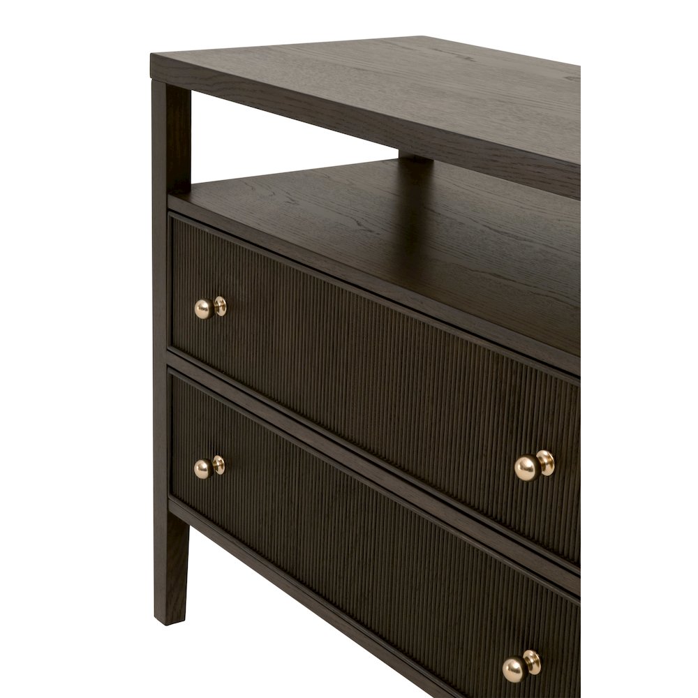 Bronze Bay Transitional Highland Open Shelf 2-Drawer Nightstand