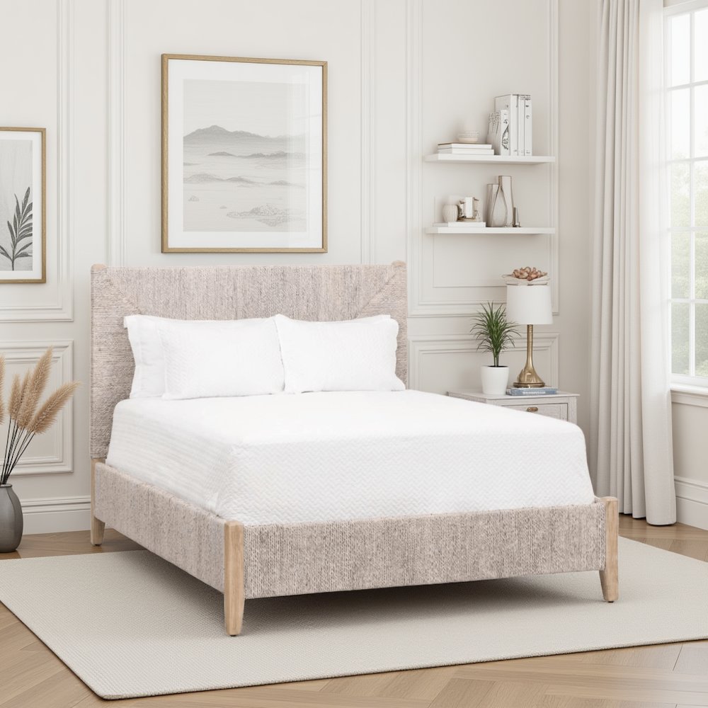 Gray King Size Bed Frame – Wood Platform Bed with Modern Design Finish