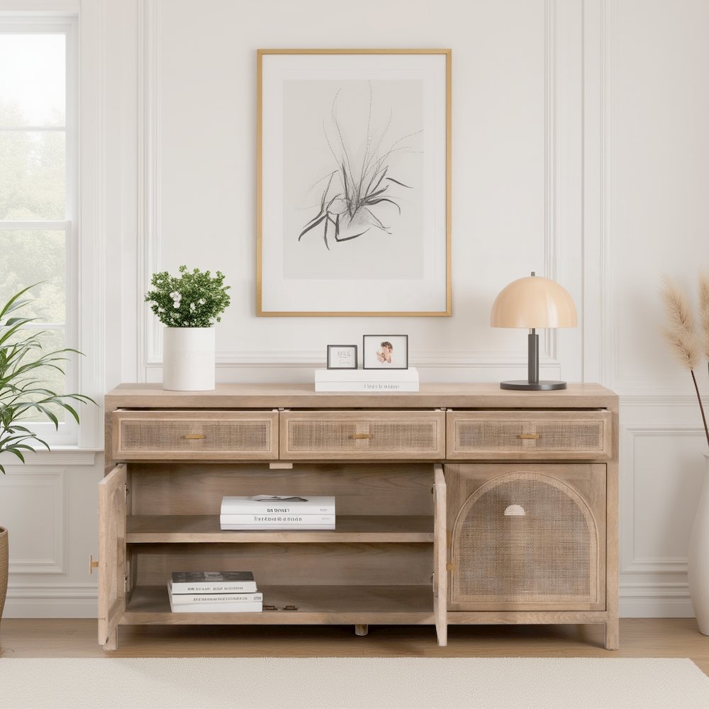 Gray Wood Buffet Cabinet – Bar Cabinet with Storage and Sideboard Design