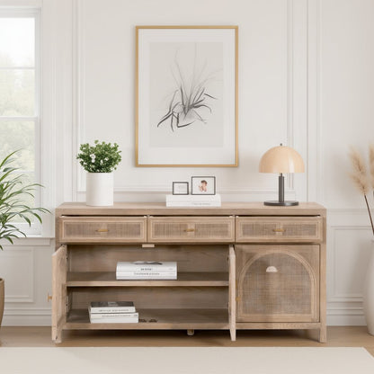 Gray Wood Buffet Cabinet – Bar Cabinet with Storage and Sideboard Design