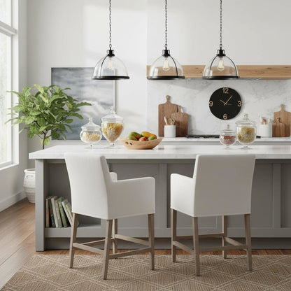 White Counter Stool, Solid Oak Base, Removable Slipcover