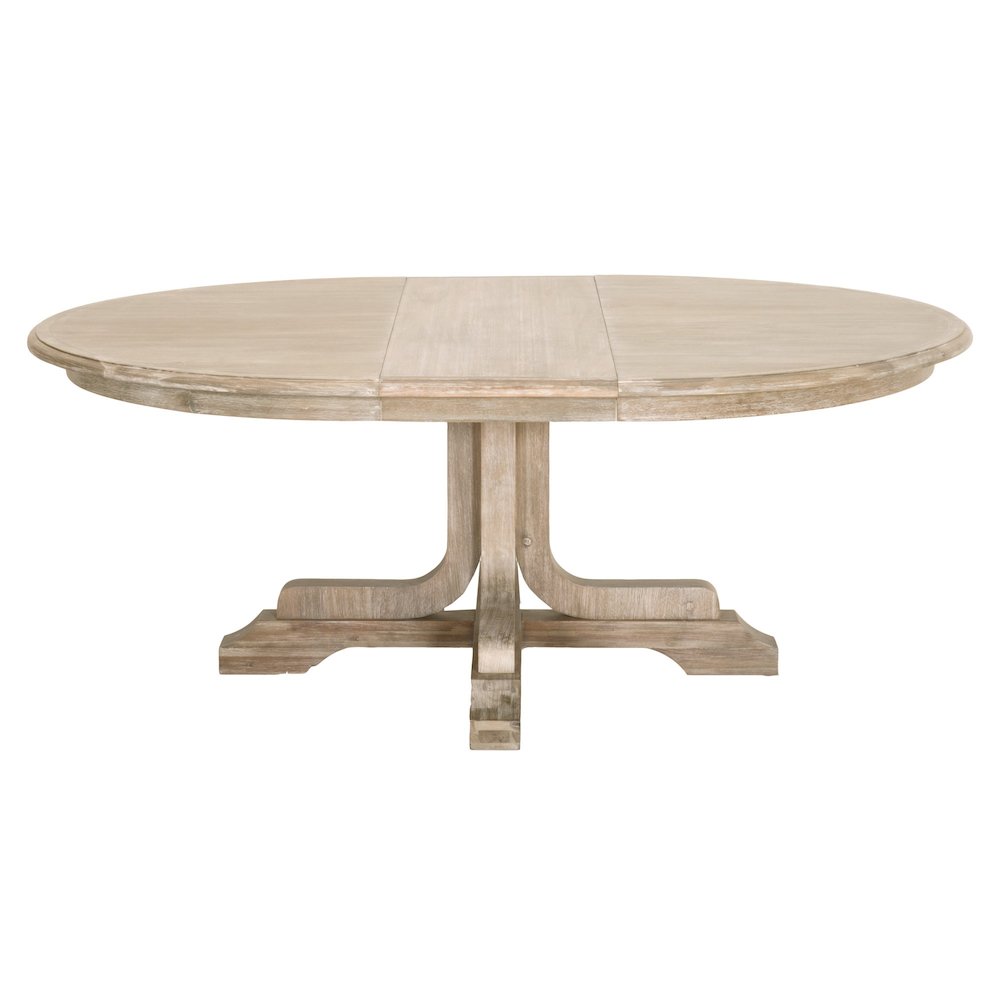 Gray Round Extension Dining Table 60 Inches, Acacia Wood, Solid Base