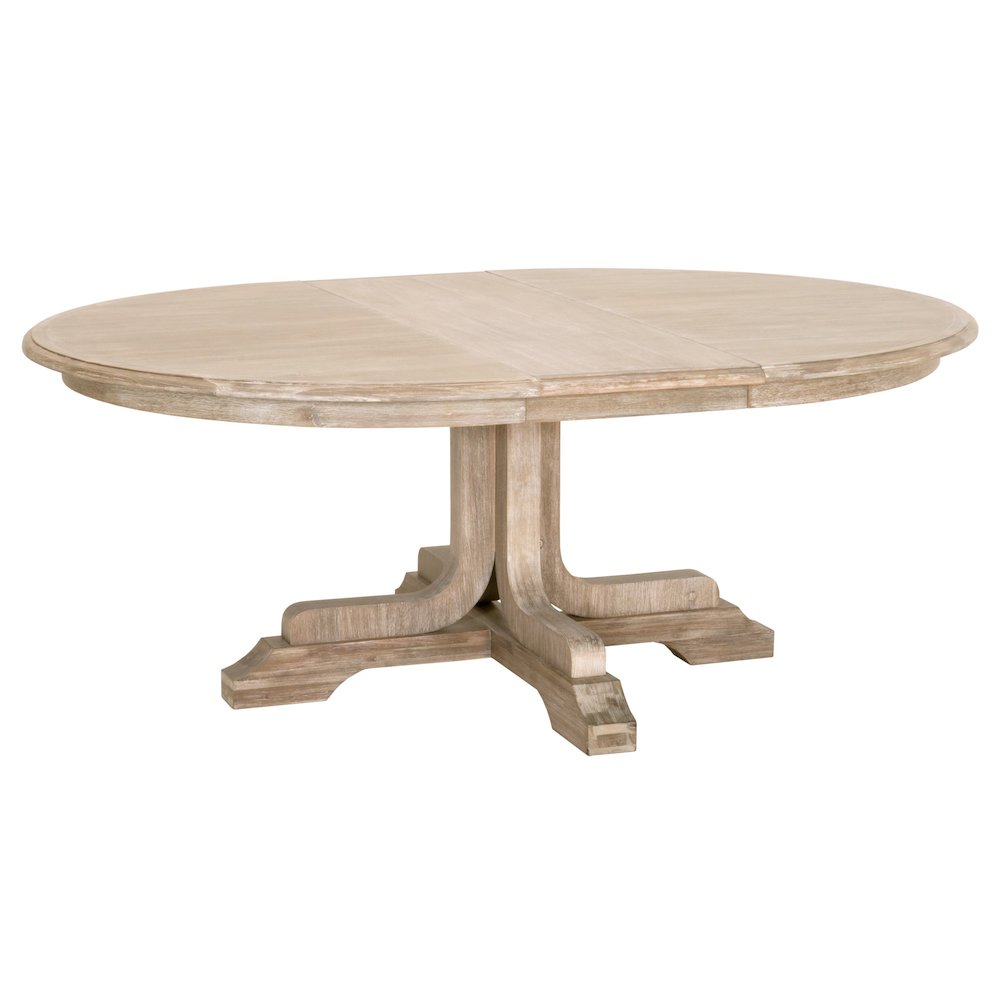 Gray Round Extension Dining Table 60 Inches, Acacia Wood, Solid Base
