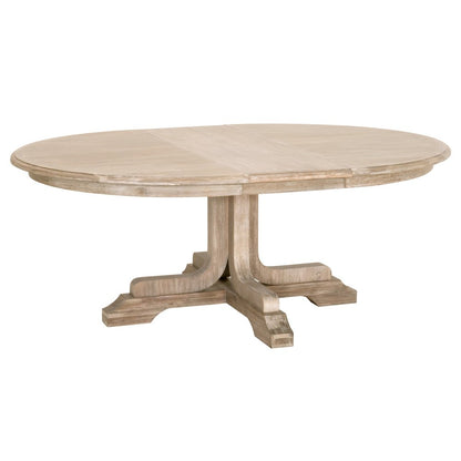 Gray Round Extension Dining Table 60 Inches, Acacia Wood, Solid Base