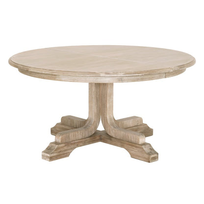 Gray Round Extension Dining Table 60 Inches, Acacia Wood, Solid Base