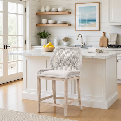 Gray Counter Stool with Mahogany Frame, Brown Bar Stool and Bar Chair Design