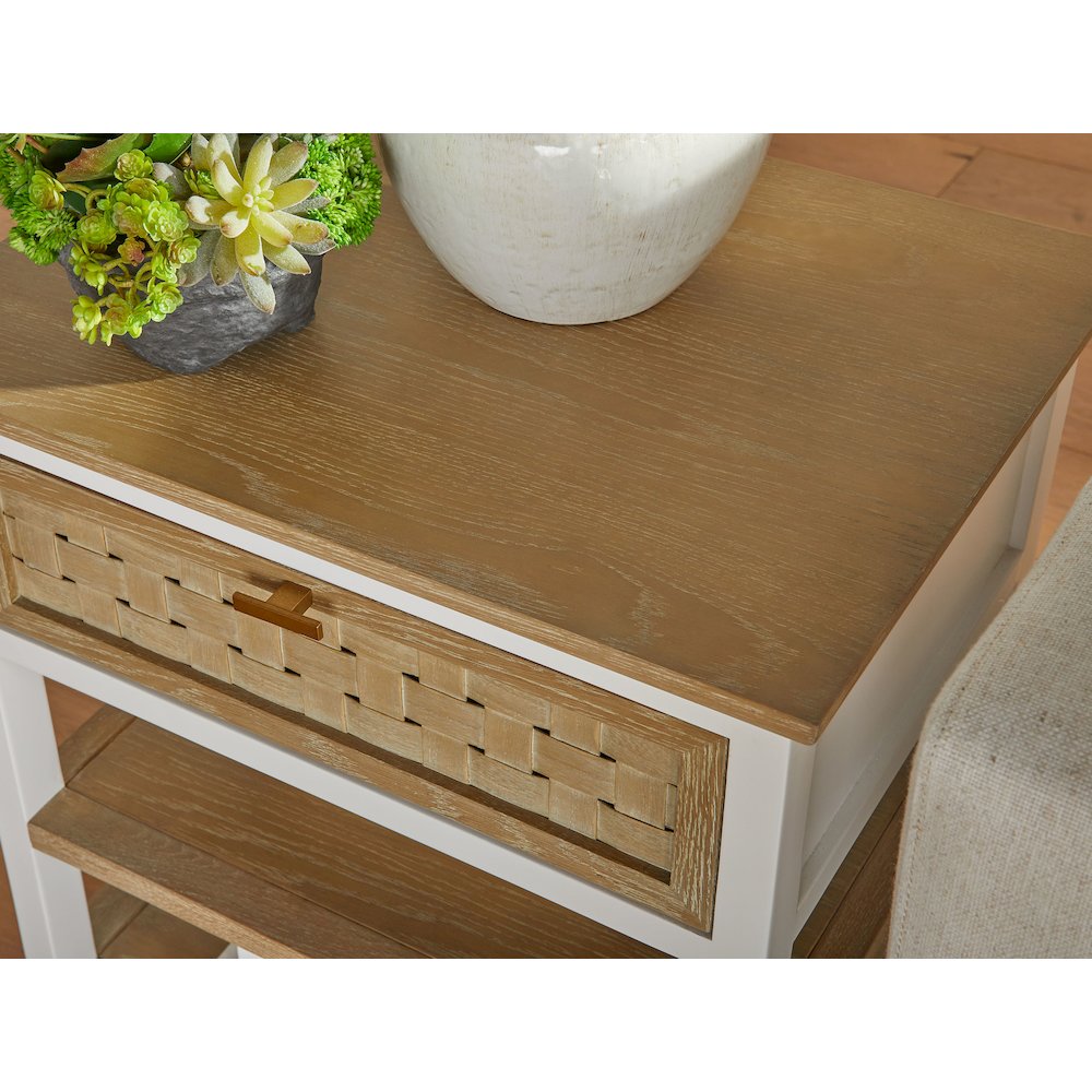 Bella Antique Transitional Weave 1-Drawer Side Table