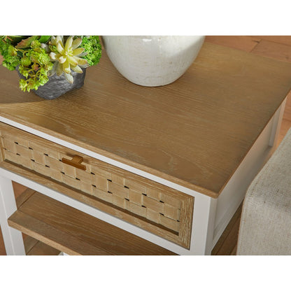 Bella Antique Transitional Weave 1-Drawer Side Table