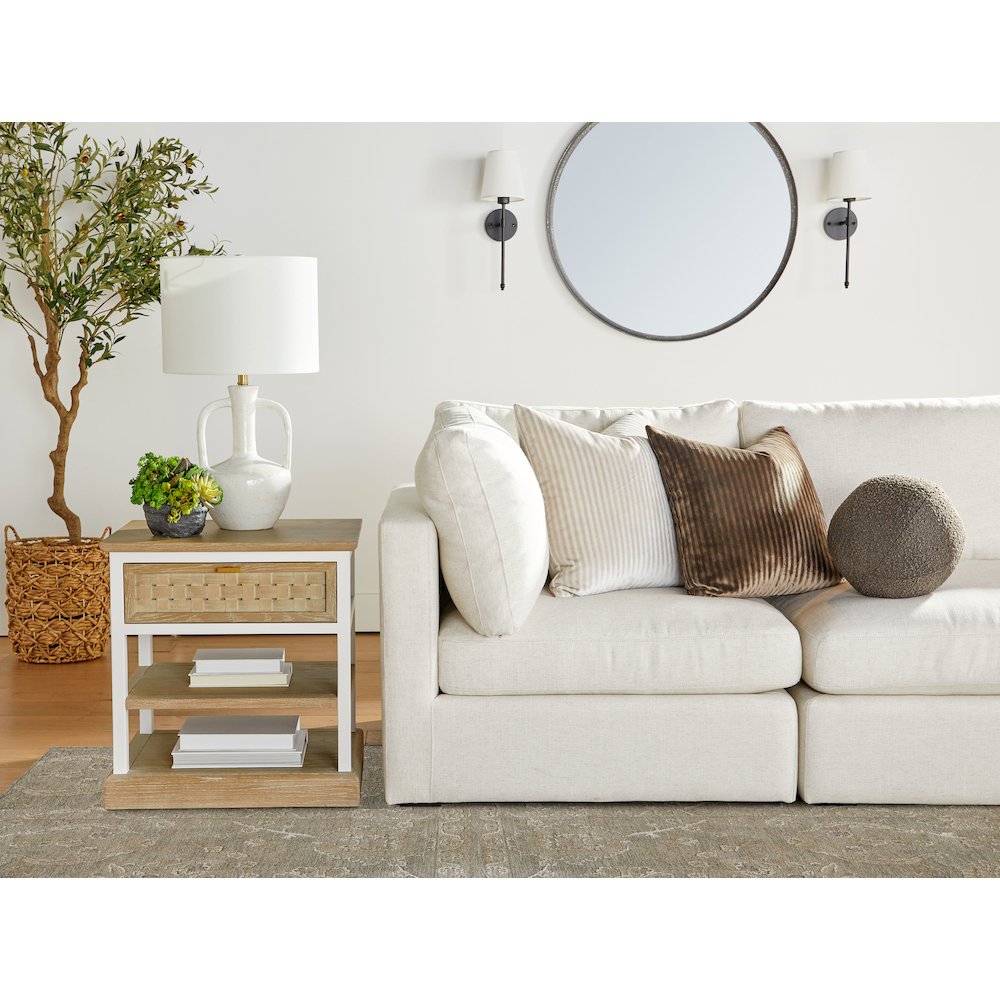 Bella Antique Transitional Weave 1-Drawer Side Table