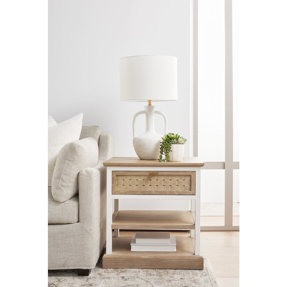 Bella Antique Transitional Weave 1-Drawer Side Table