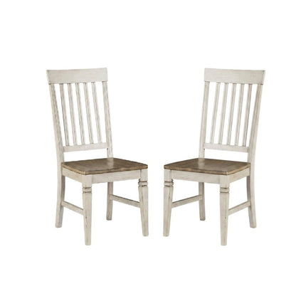 Smokey White & Peppercorn Side Chair with Slatback Design and Wooden Seat