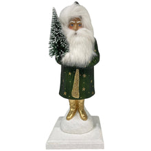 Paper Mache Candy Container - Santa In Dark Green With Gold Stars