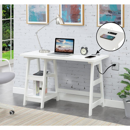 Designs2Go Trestle Desk with Charging Station, White