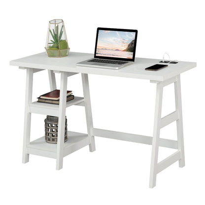 Designs2Go Trestle Desk with Charging Station, White