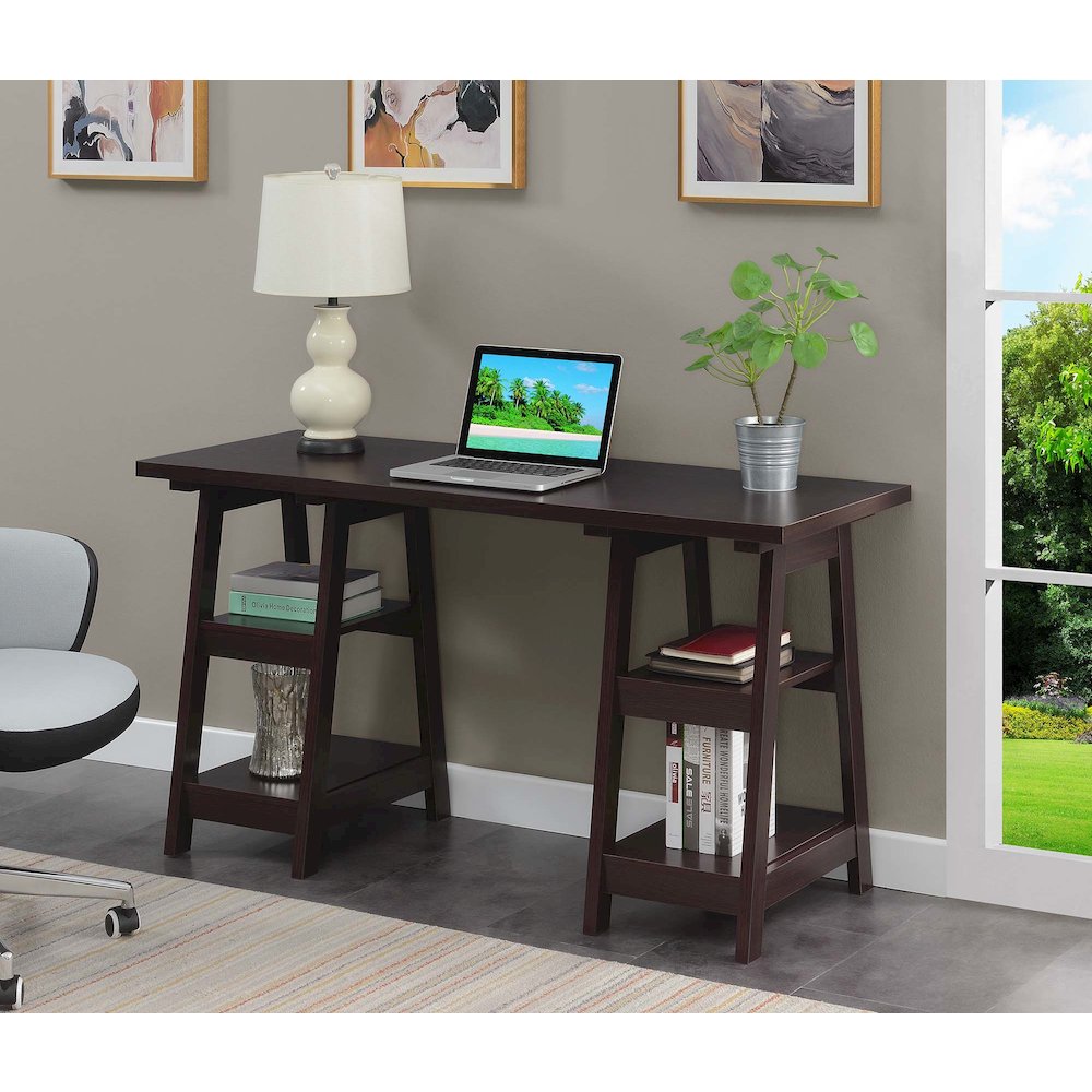 Designs2Go Double Trestle Desk with Shelves