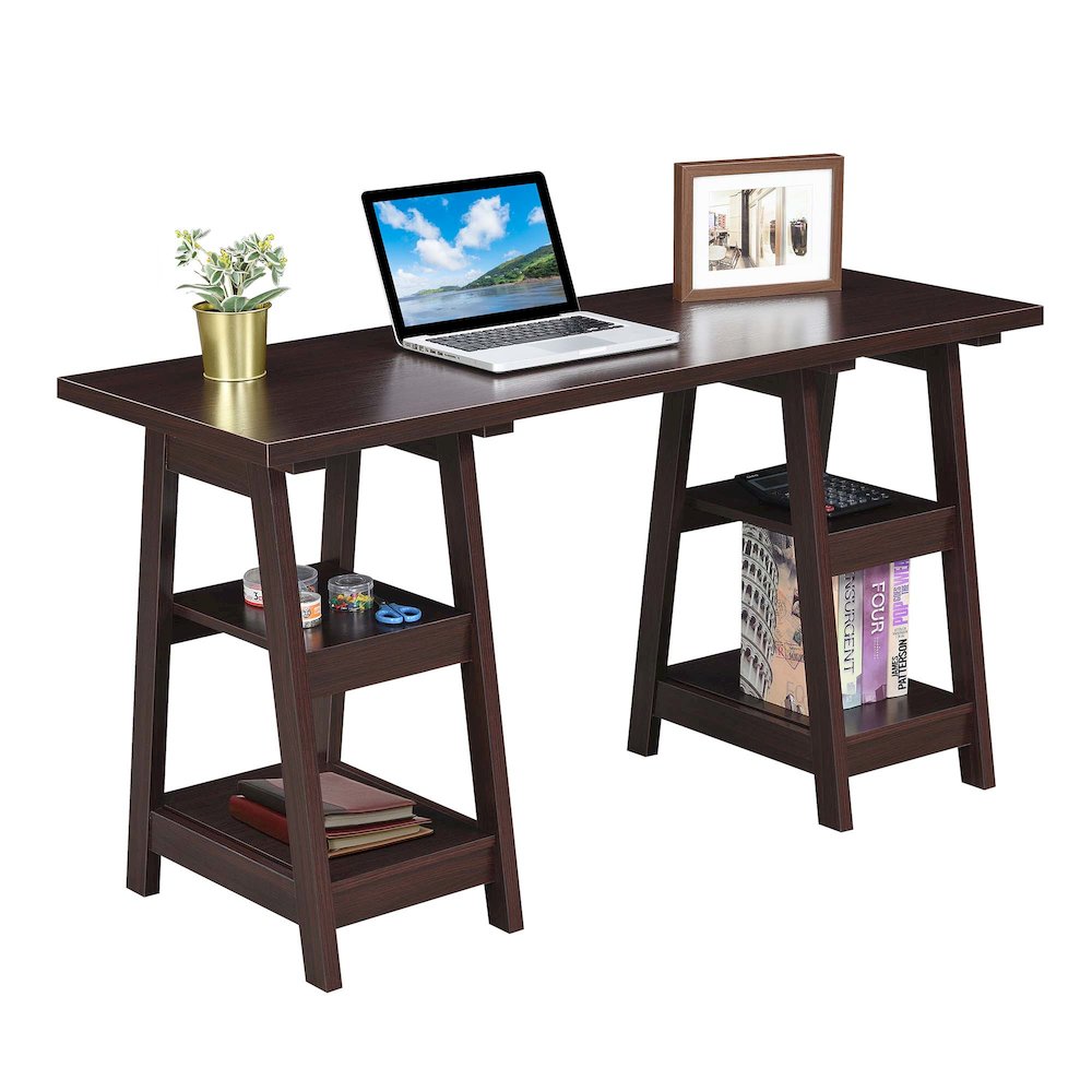 Designs2Go Double Trestle Desk with Shelves