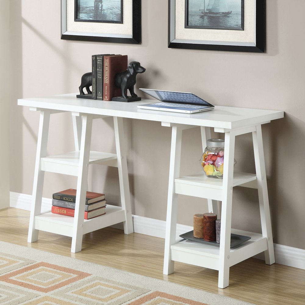 Designs2Go Double Trestle Desk with Shelves