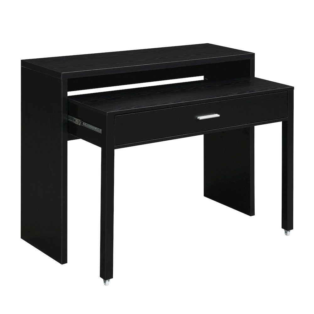 Newport JB Console/Sliding Desk with Drawer and Riser, Black