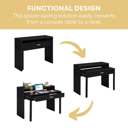 Newport JB Console/Sliding Desk with Drawer and Riser, Black