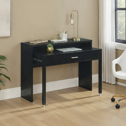 Newport JB Console/Sliding Desk with Drawer and Riser, Black