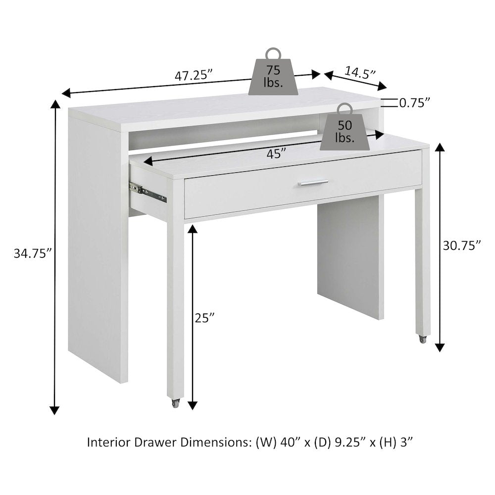 Newport JB Console/Sliding Desk with Drawer and Riser, Black