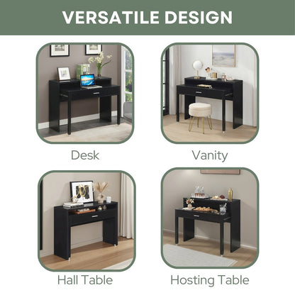 Newport JB Console/Sliding Desk with Drawer and Riser, Black