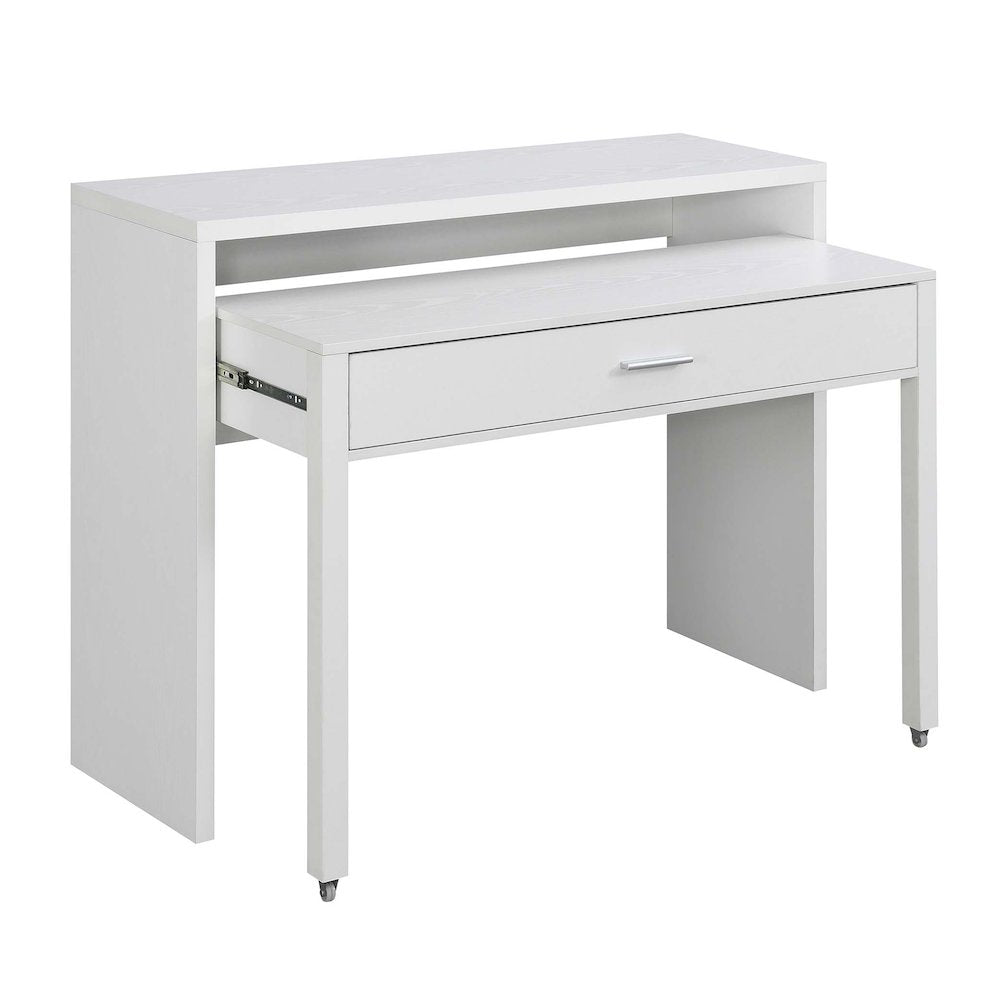 Newport JB Console/Sliding Desk with Drawer and Riser, White