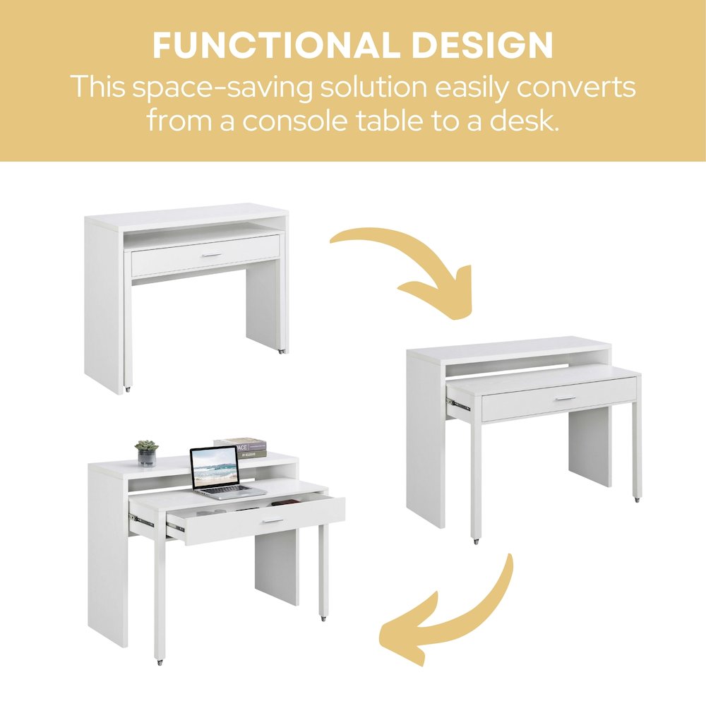 Newport JB Console/Sliding Desk with Drawer and Riser, White
