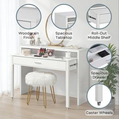 Newport JB Console/Sliding Desk with Drawer and Riser, White