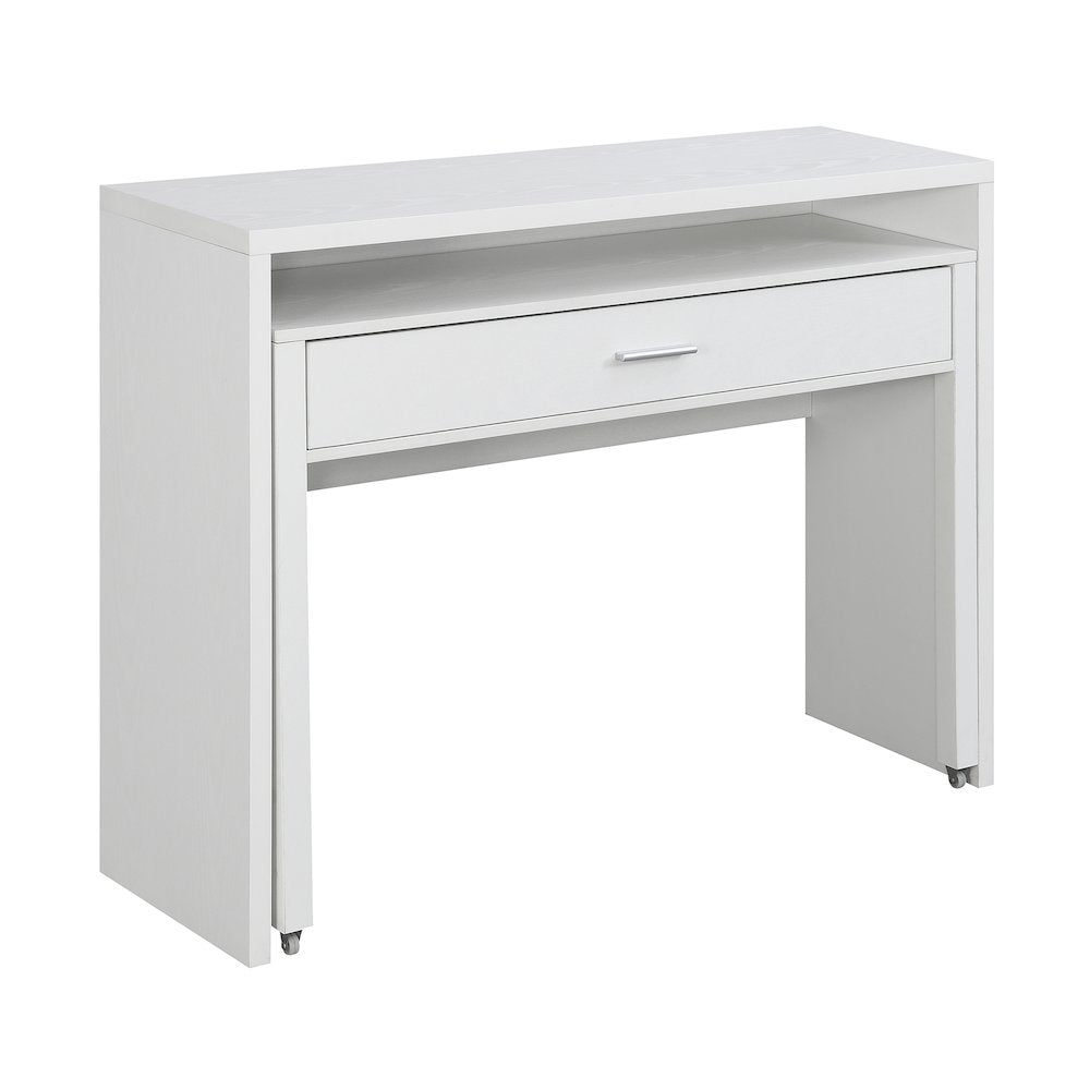 Newport JB Console/Sliding Desk with Drawer and Riser, White