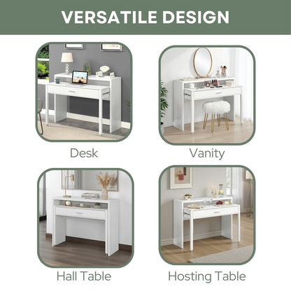 Newport JB Console/Sliding Desk with Drawer and Riser, White