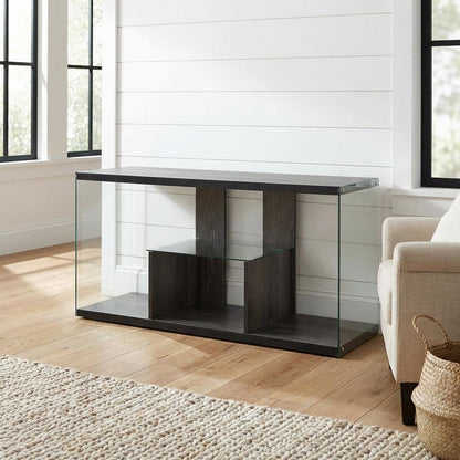 Weathered Gray TV Stand with Tempered Glass and PVC Edge Banding