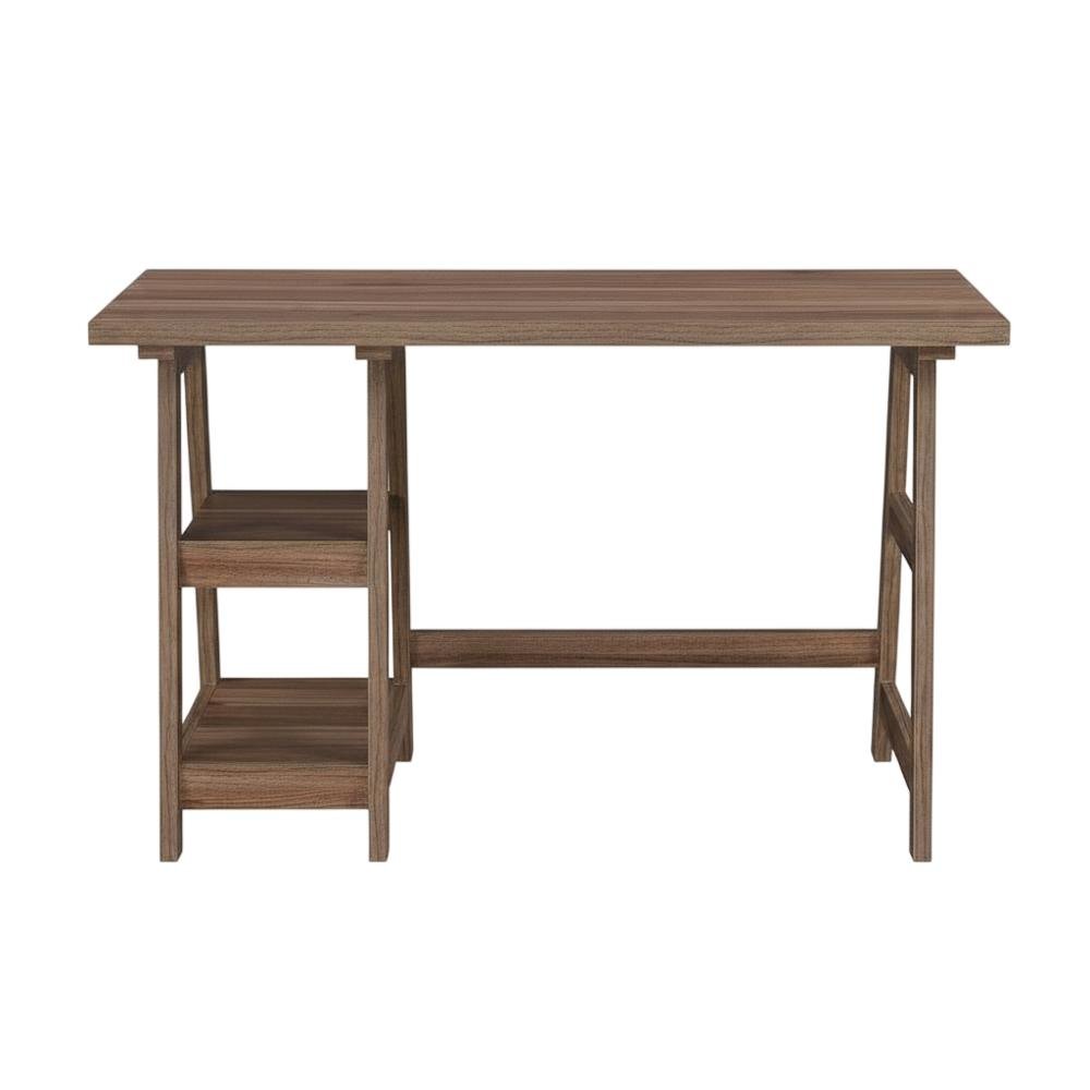 Modern Distressed Wood Office Desk With Shelves, Mdf And Melamine Overlay