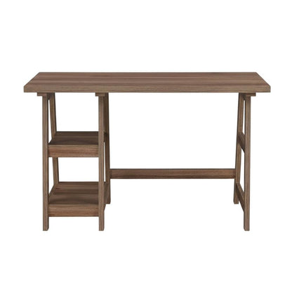 Modern Distressed Wood Office Desk With Shelves, Mdf And Melamine Overlay