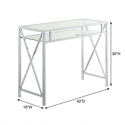 Modern Chrome And Clear Glass 42-Inch Desk With Sleek Design For Office Use
