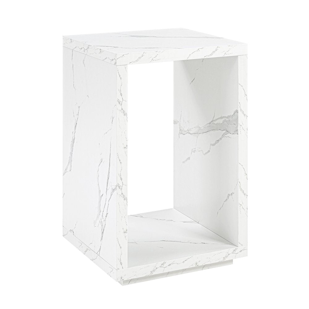 Northfield Admiral End Table with Shelf, White Faux Marble