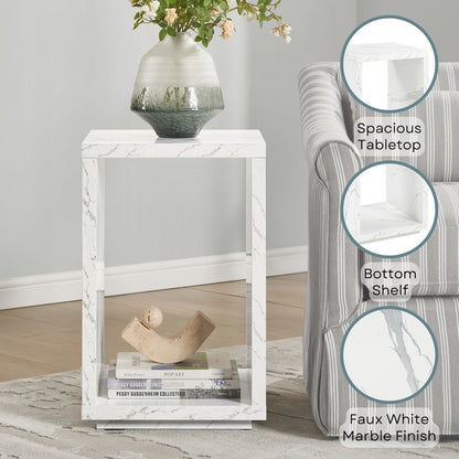 Northfield Admiral End Table with Shelf, White Faux Marble