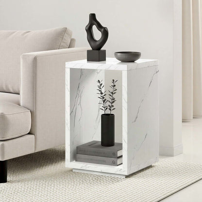 Northfield Admiral End Table with Shelf, White Faux Marble