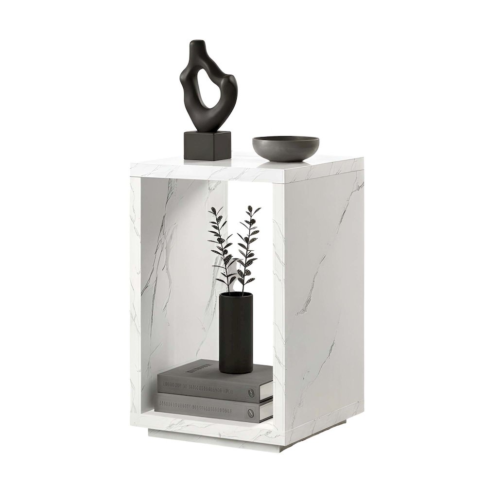 Northfield Admiral End Table with Shelf, White Faux Marble