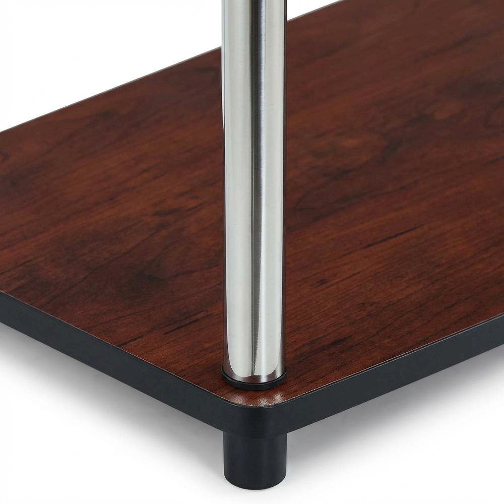 Cherry 3-tier TV stand, sturdy particle board construction, stainless steel