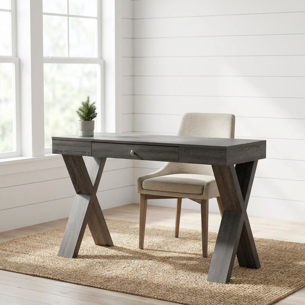 Weathered Gray 1-Drawer Office Desk With Mdf And Particle Board Finish